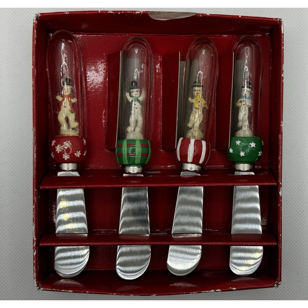 Boston Warehouse 2002 Snowman Spreader Set 4 Christmas Holiday Cheese Knives